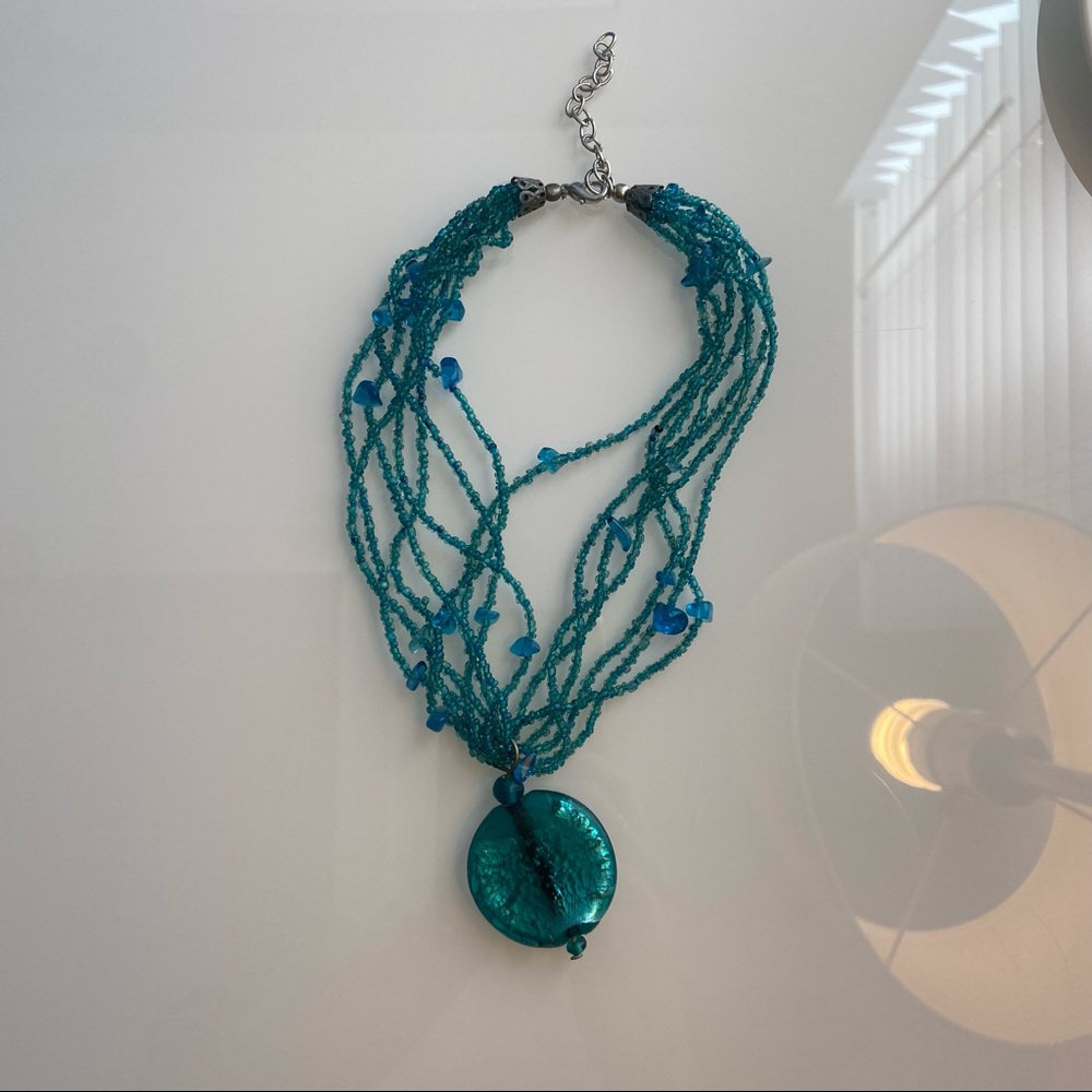 Teal glass necklace